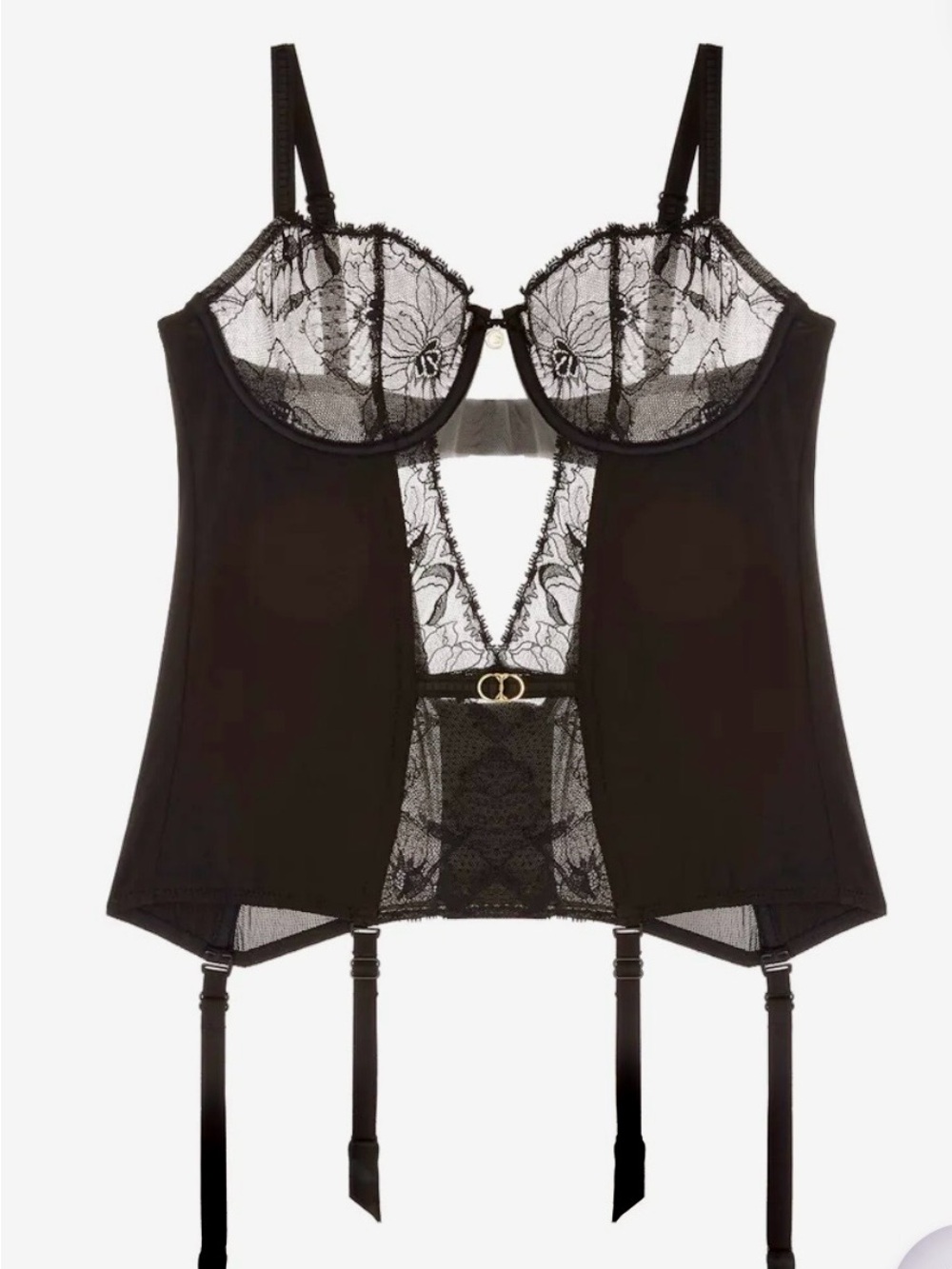 Chantelle Black Lace Elegant Bustier with Floral Sheer Panels